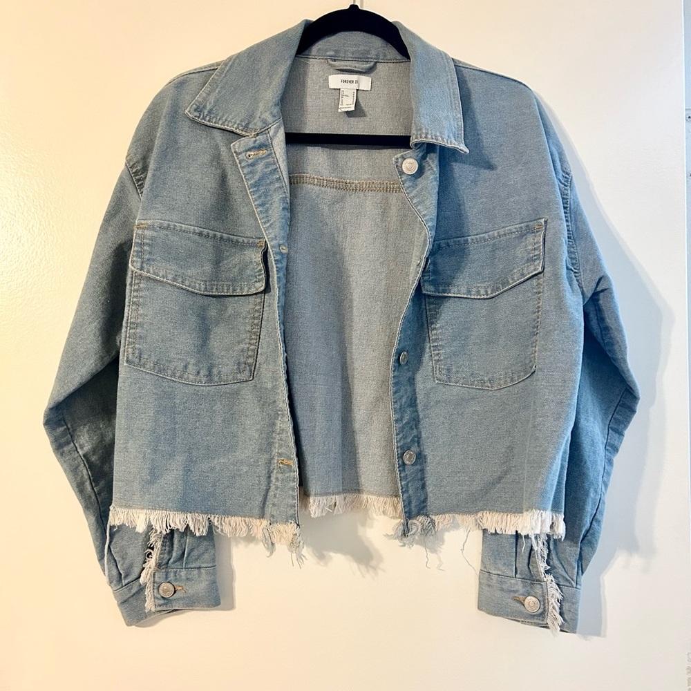 Forever 21 Distressed Light Blue Jean Jacket